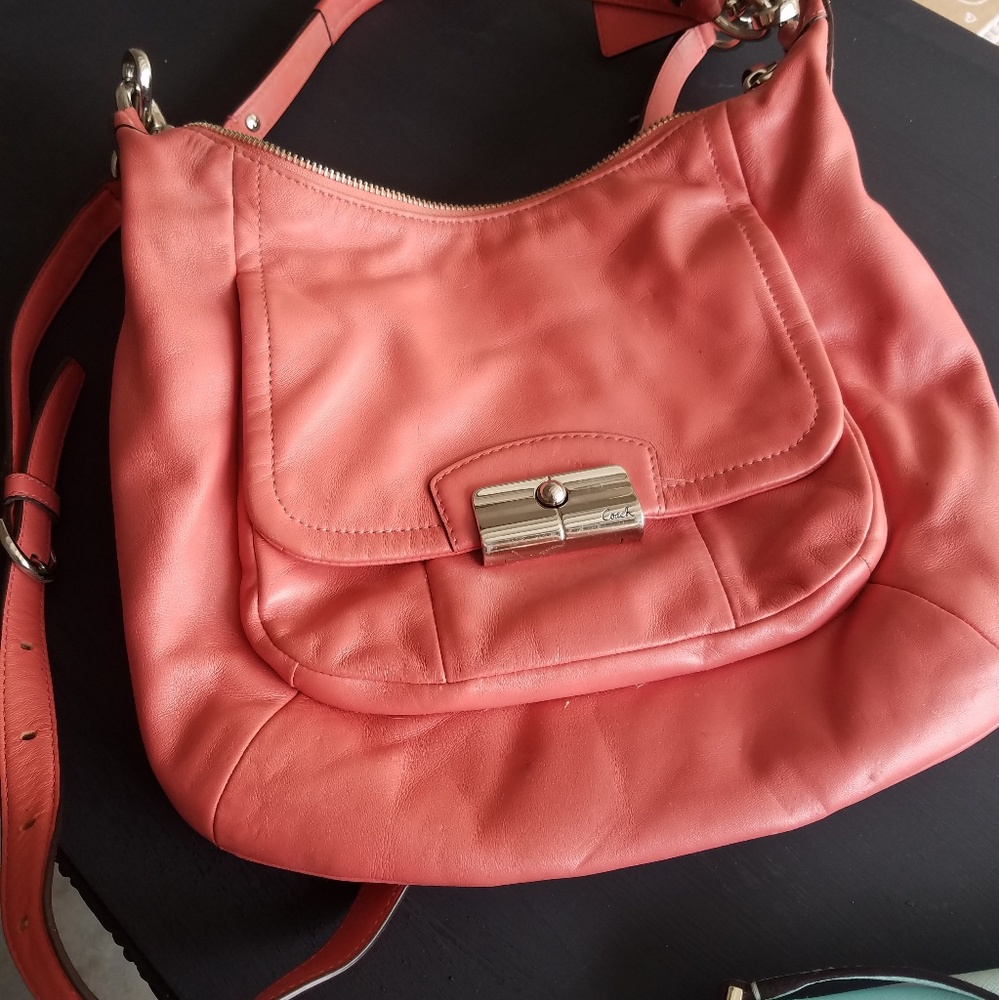 Used coral coach bag